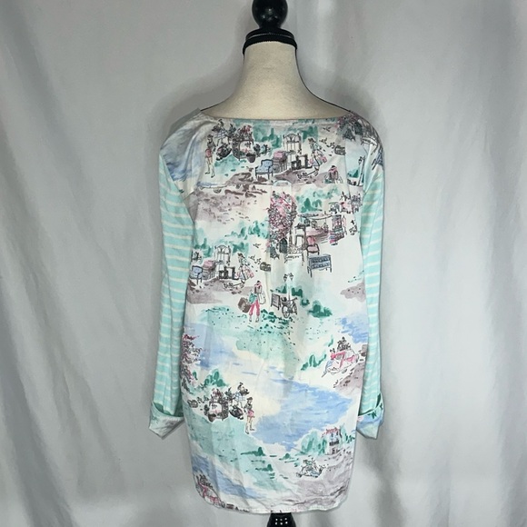 Joules Mixed Media Top Blue White Stripes French Market Women's Size 14 - Picture 3 of 11